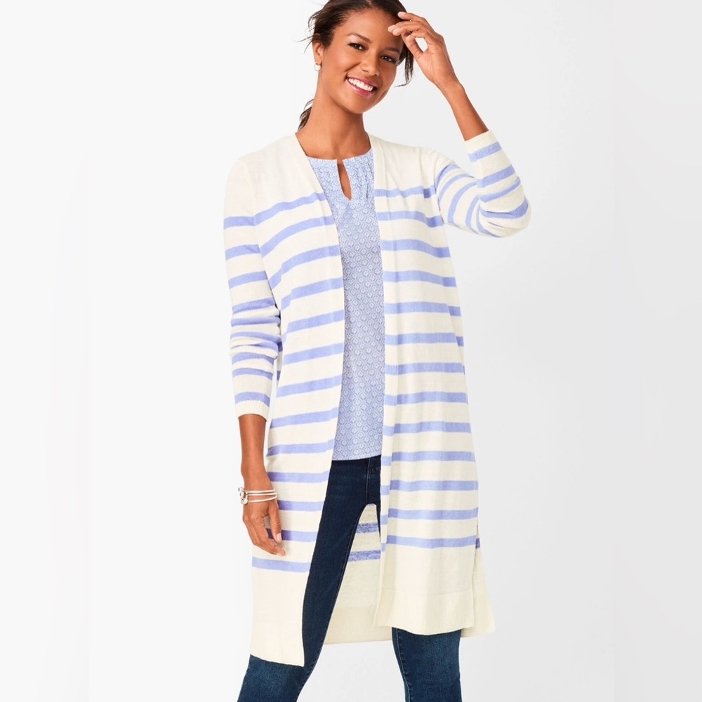 Talbots Linen Striped Duster Cardigan MP